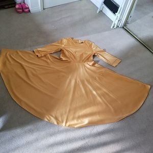 Mustard Flared Dress Retro Style Tea Length - L/XL